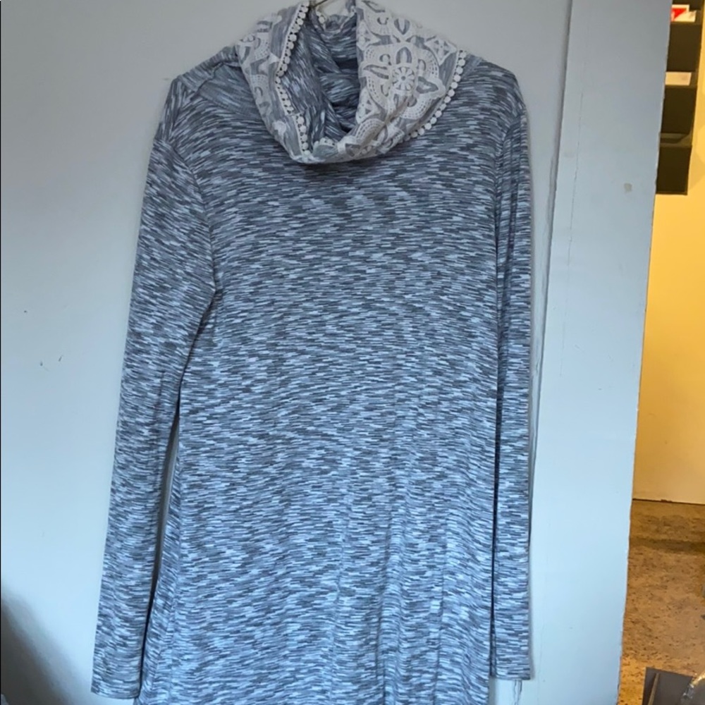 Anthropologie gray lace-trimmed cowl-neck dress